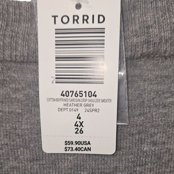 TORRID Plus Size New  Heather Gray Drop Shoulder Cotton Boyfriend Cardigan 4X - Picture 14 of 16